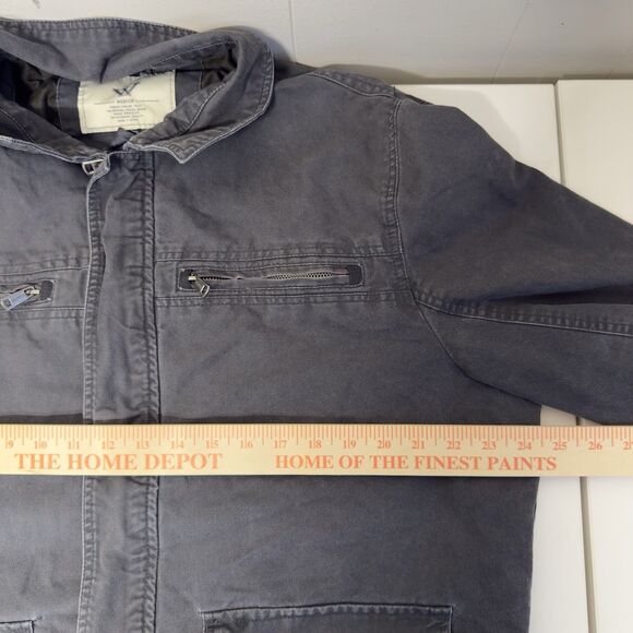 Wenven Military Style Button Snaps Full Zip Canvas Jacket Lined Gray Men XL GUC - Picture 9 of 12